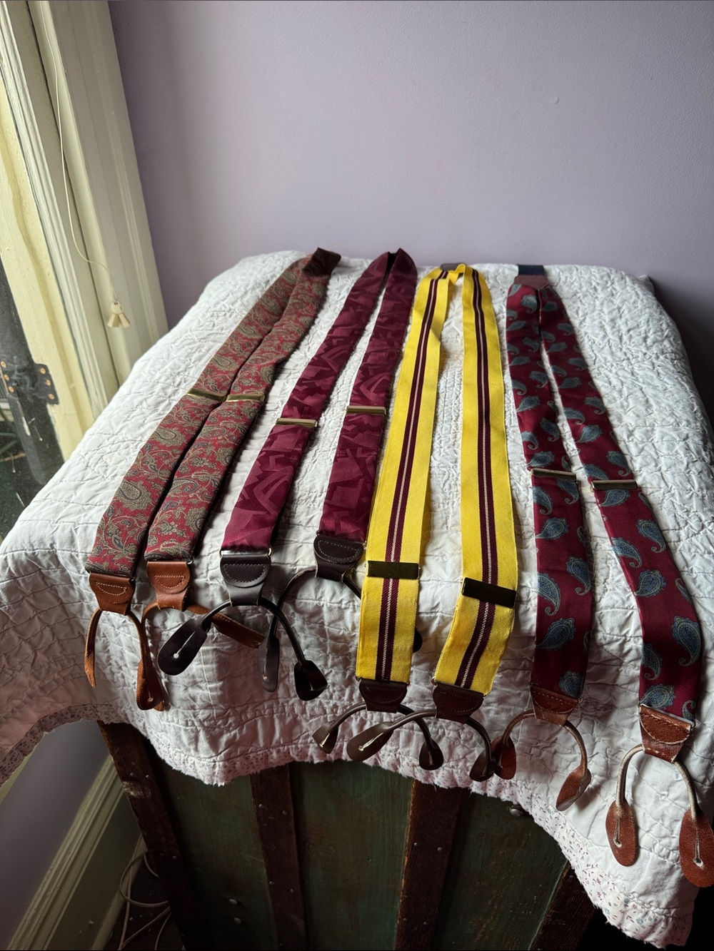 Classic Men’s Braces - Burgundy & Yellow Silk